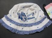 více - Plátěný klobouček s volánky krémovo-modrý s Minnie  obvod 48cm