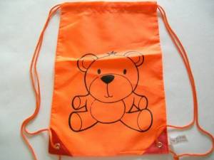 zvětšit obrázek -  pogumovaný sáček na přezůvky - oranžový s medvídkem