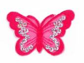 více - Nažehlovačka  motýl sytě růžový se stříbrnými flitry 