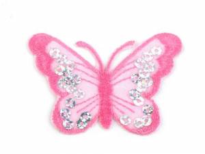 zvětšit obrázek - Nažehlovačka  motýl, sv.růžový s flitříky