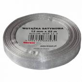 více - Atlasová vánoční stuha stříbrná s bílými vločkami    š.12mm