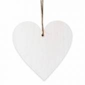 více - Velké dřevěné srdce na zavěšení bílé  15cm