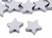 více - Větší dř.korálky hvězda  stříbrné   pr.19mm  10ks