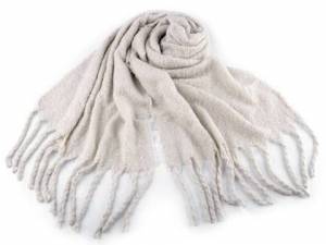 zvětšit obrázek - Zimní šála s dredovými třásněmi  krémová  50 x 185cm