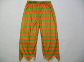 více - Kostýmové kalhoty oranžovo-zelený proužek  3-4 roky