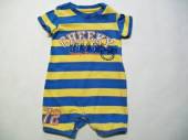 více - 1717 Letní body nohavičkové modro-žlutý proužek  vyšitý nápis  3-6m