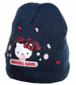 více - Přízová čepice s podšívkou fleece tm.modrá, výšivka Hello Kitty  obvod  50-52cm