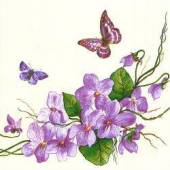 více - Ubrousky  3vrstvé - krémové s fialovými květy      20ks