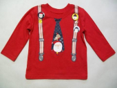 více - 1212 Nenošené tričko dl.rukáv červené potisk vánoční kravata a kšandy  GEORGE  6-9m