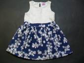 více - 1212 Kombinované šaty modro-bílé s květovanou sukní  F+F   2-3 roky  v.92/98