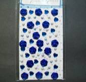 více - Samolepící plastové kytičky srdíčka  a perličky - modré