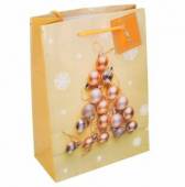 více - Větší vánoční dárková taška se zlatými baňkami   26 x 32 x 11cm