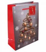více - Větší vánoční dárková taška se zlatými a vínovými baňkami   26 x 32 x 11cm
