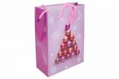 více - Střední vánoční dárková taška sv.růžová s baňkami   18 x 23 x 9cm