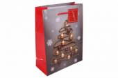 více - Střední vánoční dárková taška se zlatými a vínovými baňkami   18 x 23 x 9cm