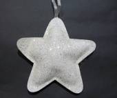 více - Velká koženková hvězda na zavěšení bílá s glitry  19cm