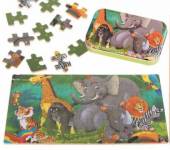 více - Puzzle 60 dílků  v plechové krabičce  Zvířátka Afrika