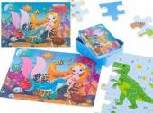 více - Oboustranné puzzle  100 dílků v plechové krabičce  Mořská panna + dinosauři