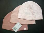 více - 3 x bavl. čepice růžová a bílá květovaná, organ bavlna  H+M  2-4 roky   v.98/104