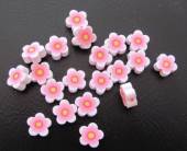 více - Korálky  FIMO kytičky růžovo-bílé    10mm     20ks