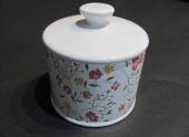 více - 1306 Porcelánová dóza bílá s drobnými květy  v. 11cm, š.10cm