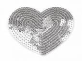 více - Nažehlovačka srdce s flítry   5,5 x 6 cm  - stříbrné