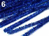 více - Dekorační tyčinka plyš s drátkem -  lesklá modrá   10ks