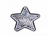 více - Nažehlovačka  hvězda s flitry  3,5cm - stříbrná
