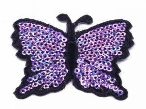 zvětšit obrázek - Nažehlovačka motýl z flitrů fialový