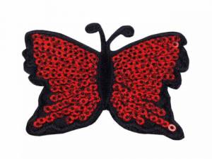 zvětšit obrázek - Nažehlovačka motýl z flitrů červený