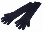 více - Tenké dlouhé přízové rukavice černé s černými kamínky