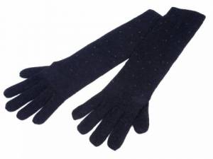 zvětšit obrázek - Tenké dlouhé přízové rukavice černé s černými kamínky