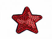 více - Nažehlovačka  hvězda s flitry  3,5cm - červená