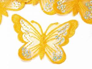 zvětšit obrázek - Nažehlovací nášivka motýl, žlutý s flitříky