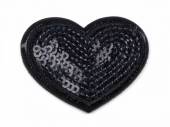 více - Nažehlovačka srdce s flitry  4 x 4,5cm   černé