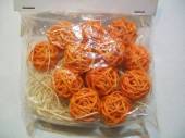 více - Ratanové kuličky oranžové  3cm   12ks