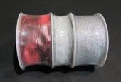 více - Vánoční stuha stříbrná š.4cm, bílá  š.2,5cm, červeno-stříbrná  š.4cm  po 3m