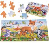více - Puzzle 60 dílků  v plechové krabičce Lesní zvířátka